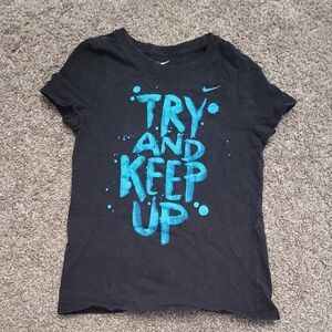 Nike Girls Black Tee with Blue Graphic